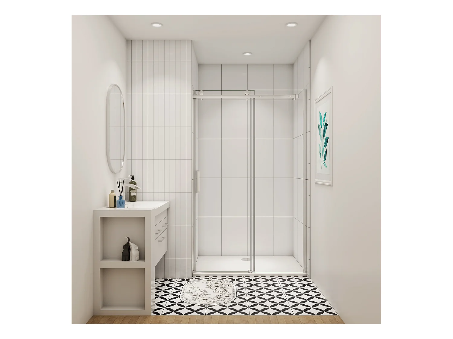 Aica porte de douche coulissante chromé 100x195cm, 8mm verre sécurit anticalcaire, installation en niche,Paroi de douche avec porte coulissante
