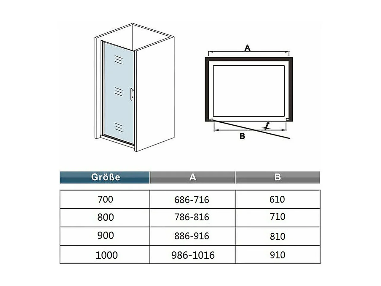 AICA Swing Shower Door 90x180cm, 6mm Anti-kalk Gehard Glas, Draaibare Douchedeur met Chromen Profiel, Nisinstallatie