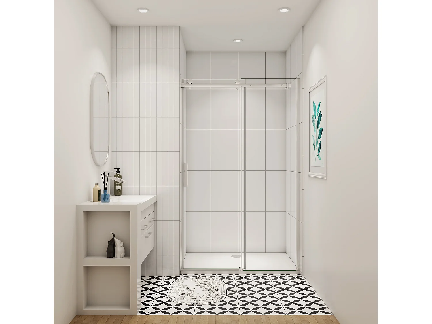 Aica porte de douche coulissante chromé 110x195cm, 8mm verre sécurit anticalcaire, installation en niche,Paroi de douche avec porte coulissante