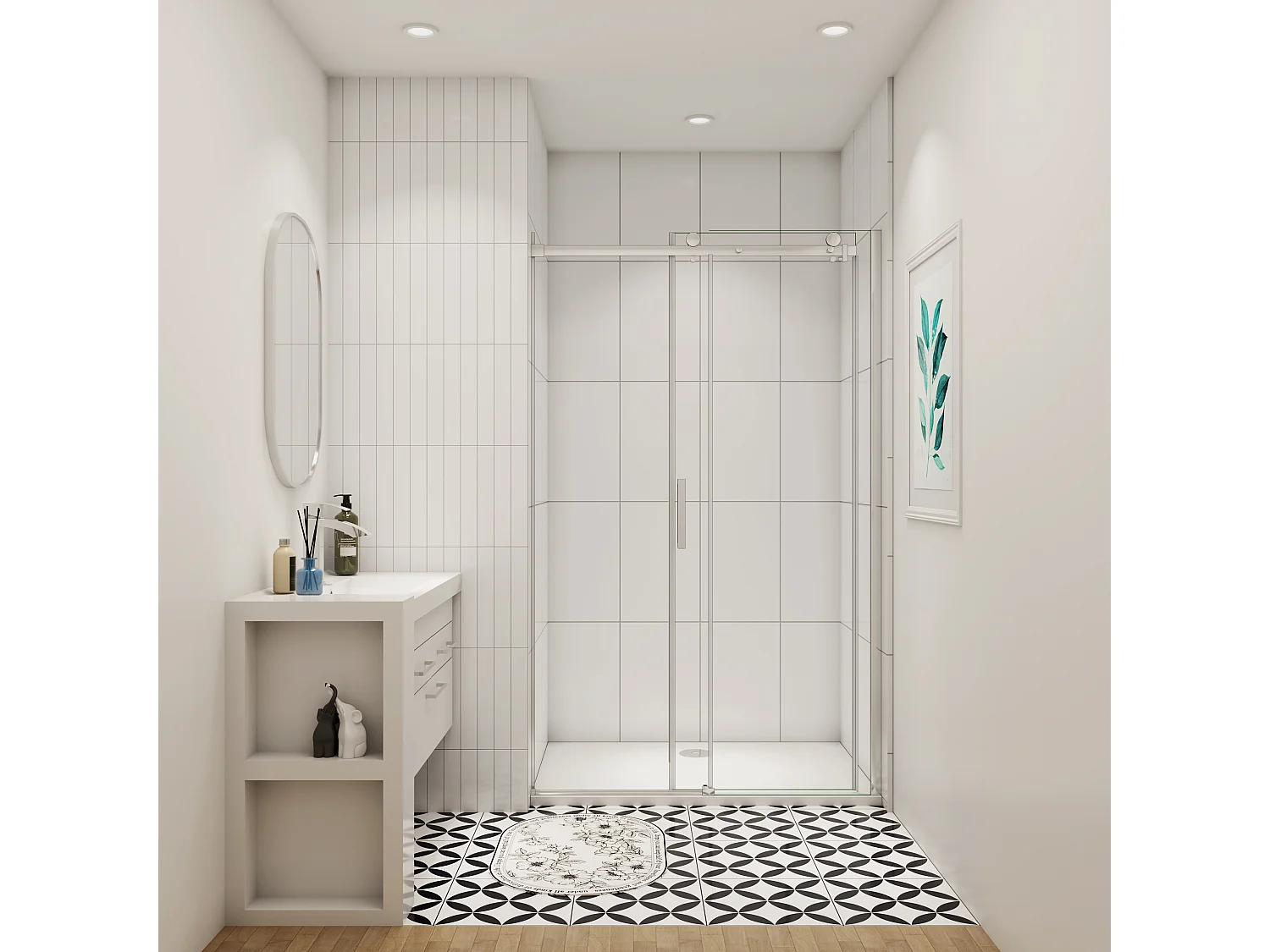 Aica porte de douche coulissante chromé 110x195cm, 8mm verre sécurit anticalcaire, installation en niche,Paroi de douche avec porte coulissante