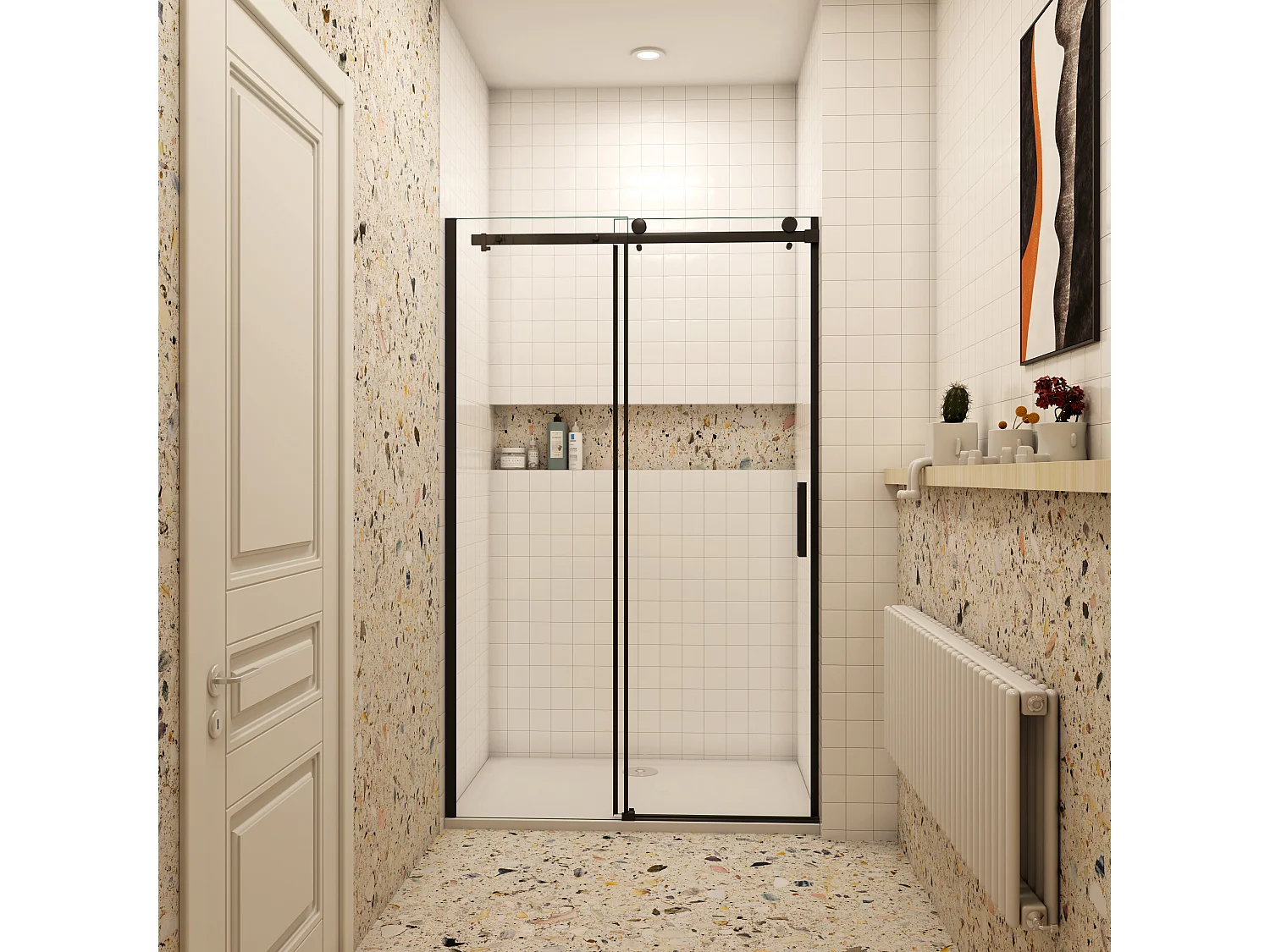 AICA porte de douche coulissante 120x200cm, noir mat style atelier, porte de douche coulissante noir en 8mm verre anticalcaire