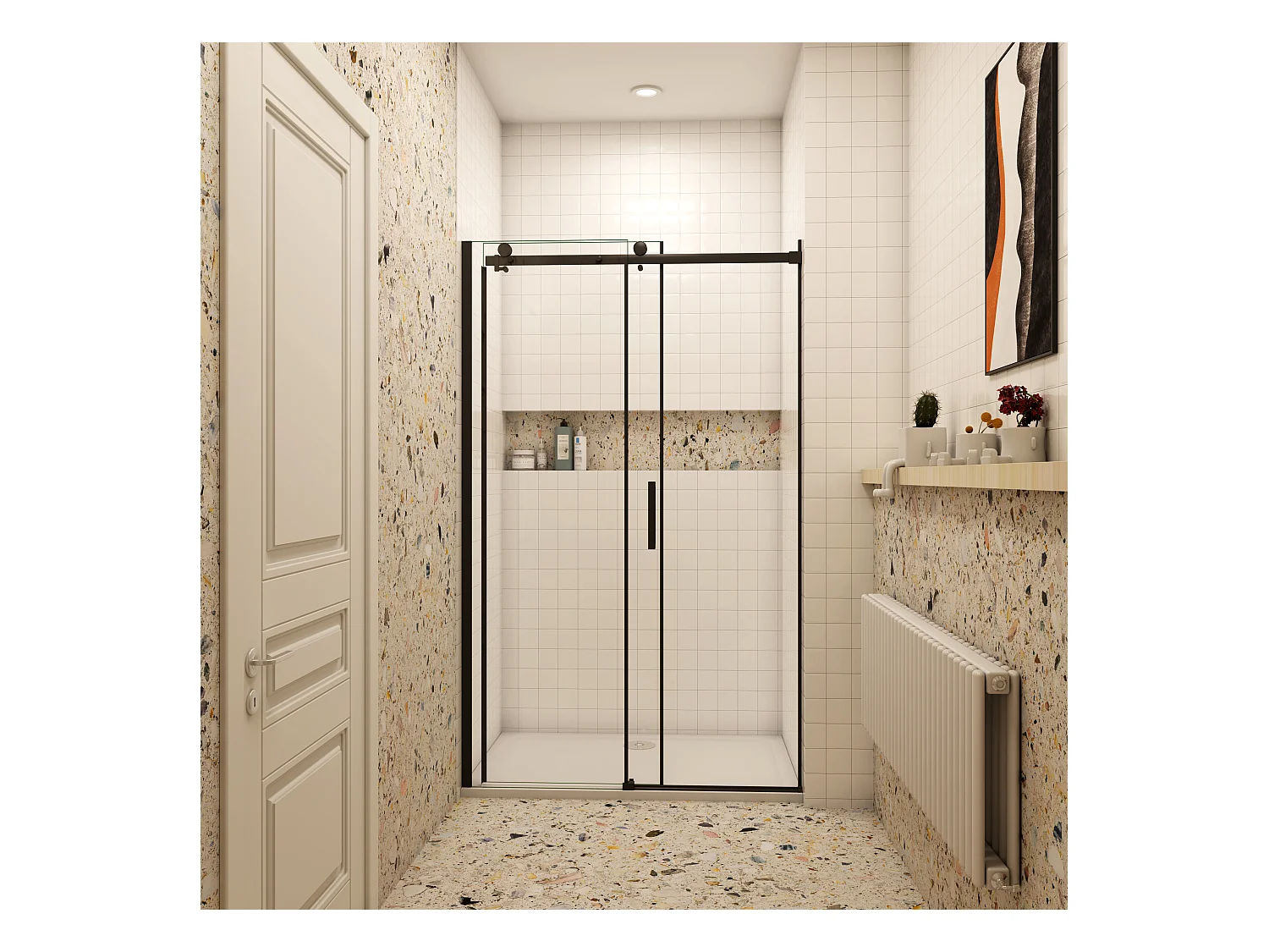 AICA porte de douche coulissante 120x200cm, noir mat style atelier, porte de douche coulissante noir en 8mm verre anticalcaire