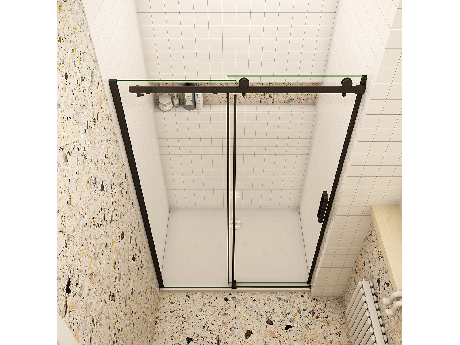 AICA porte de douche coulissante 120x200cm, noir mat style atelier, porte de douche coulissante noir en 8mm verre anticalcaire