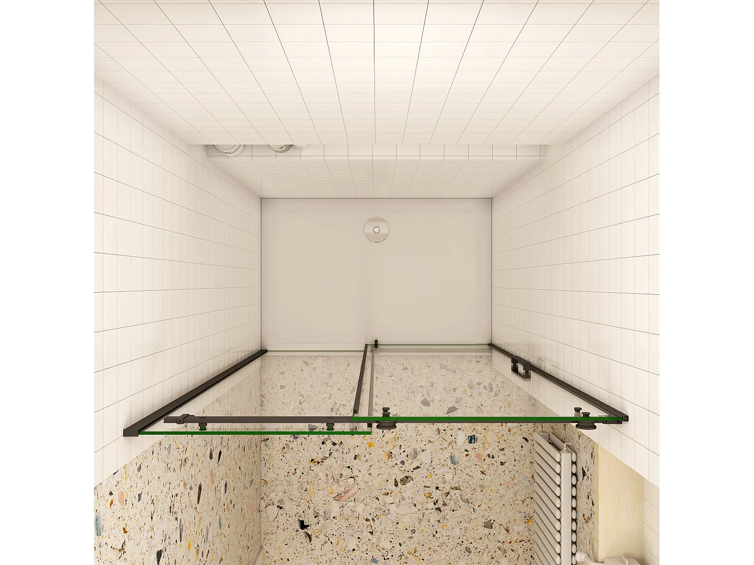 AICA porte de douche coulissante 140x200cm, noir mat style atelier, porte de douche coulissante noir en 8mm verre anticalcaire