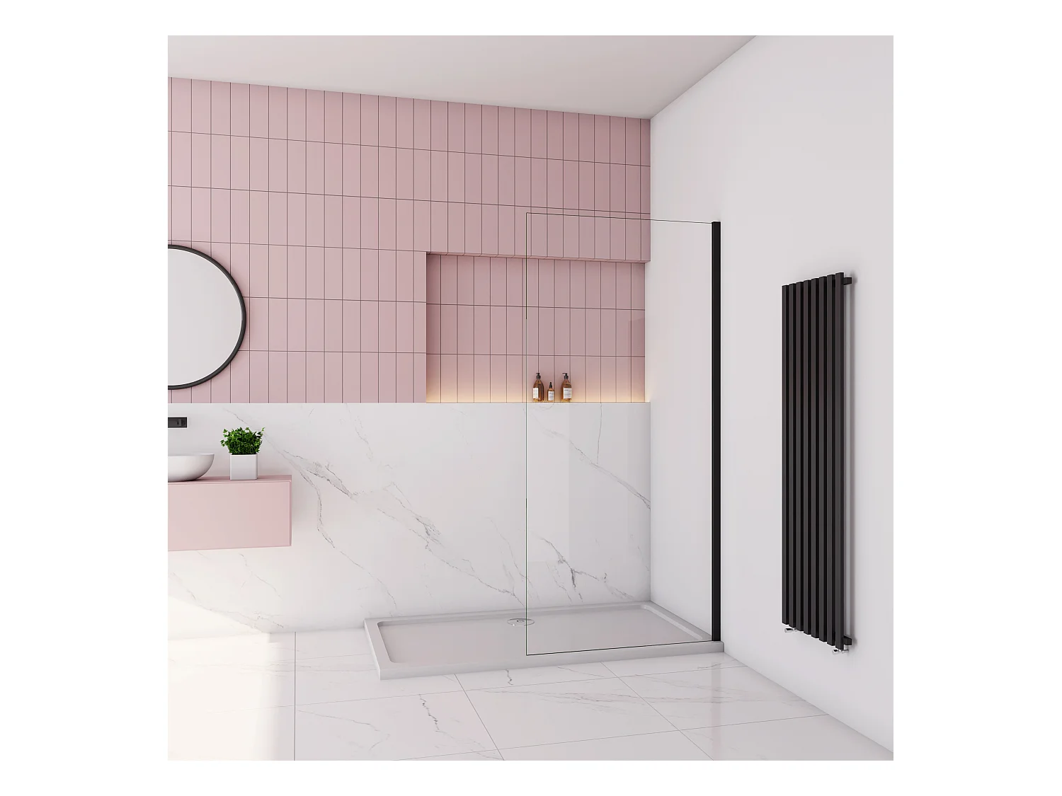 AICA paroi de douche à l'italienne fixe 90x200cm,style atelier,Profilé en aluminium noir mat,en 8mm verre anticalcaire,sans receveur