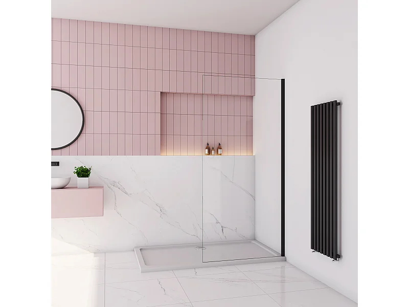 AICA paroi de douche à l'italienne fixe 130x200cm,style atelier,Profilé en aluminium noir mat,en 8mm verre anticalcaire,sans receveur