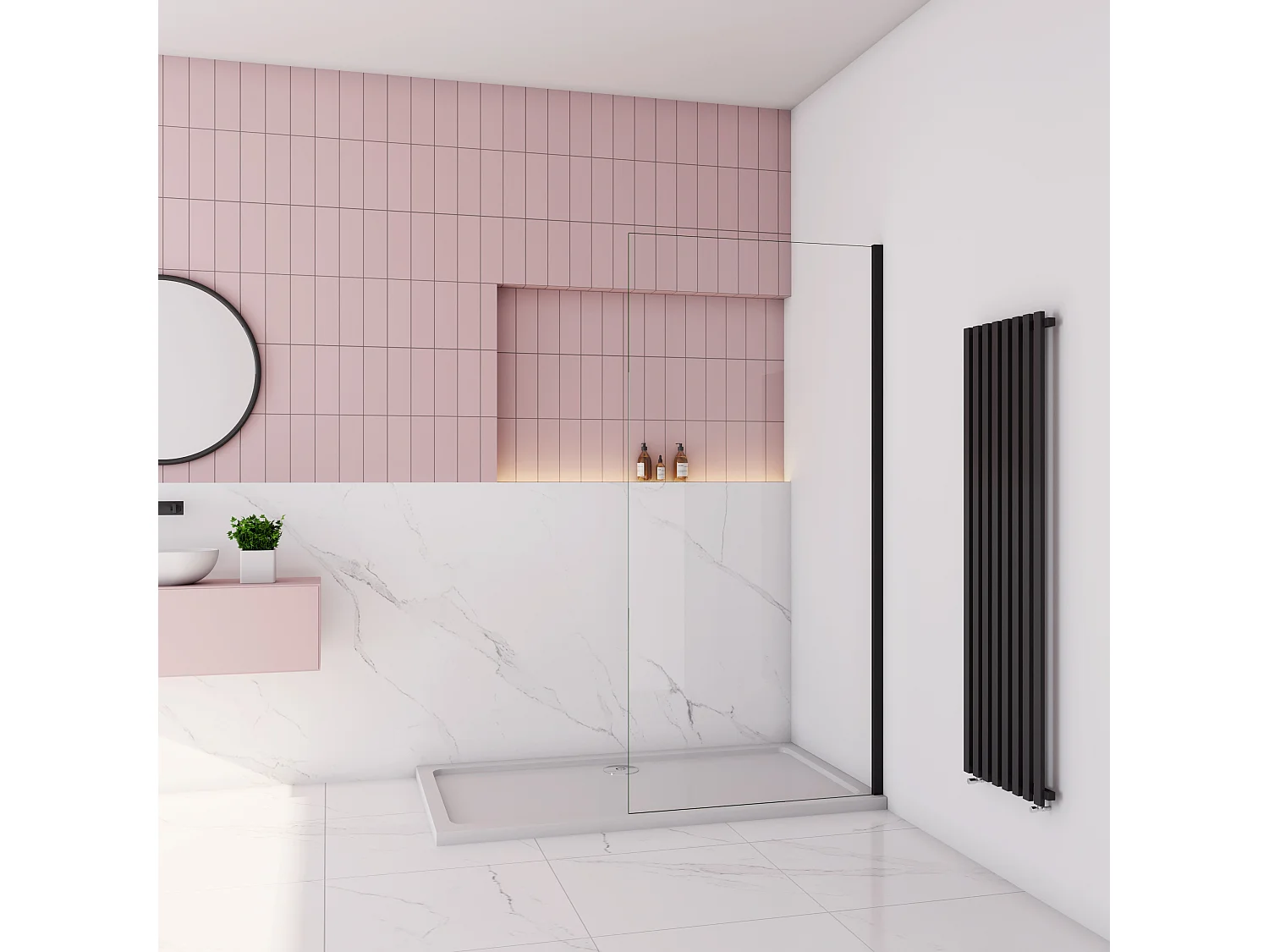 AICA paroi de douche à l'italienne fixe 70x200cm,style atelier,Profilé en aluminium noir mat,en 8mm verre anticalcaire,sans receveur