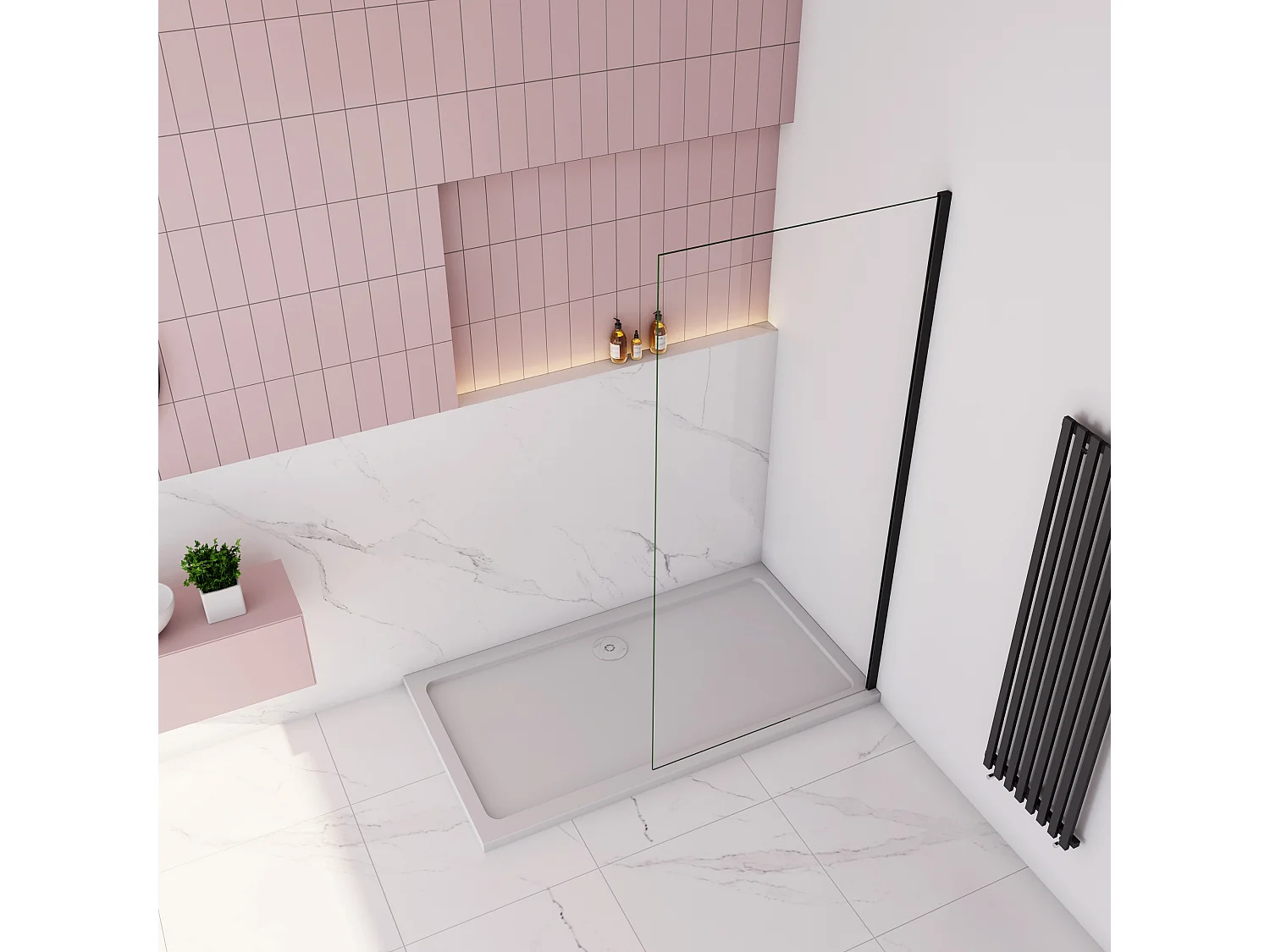 AICA paroi de douche à l'italienne fixe 160x200cm,style atelier,Profilé en aluminium noir mat,en 8mm verre anticalcaire,sans receveur