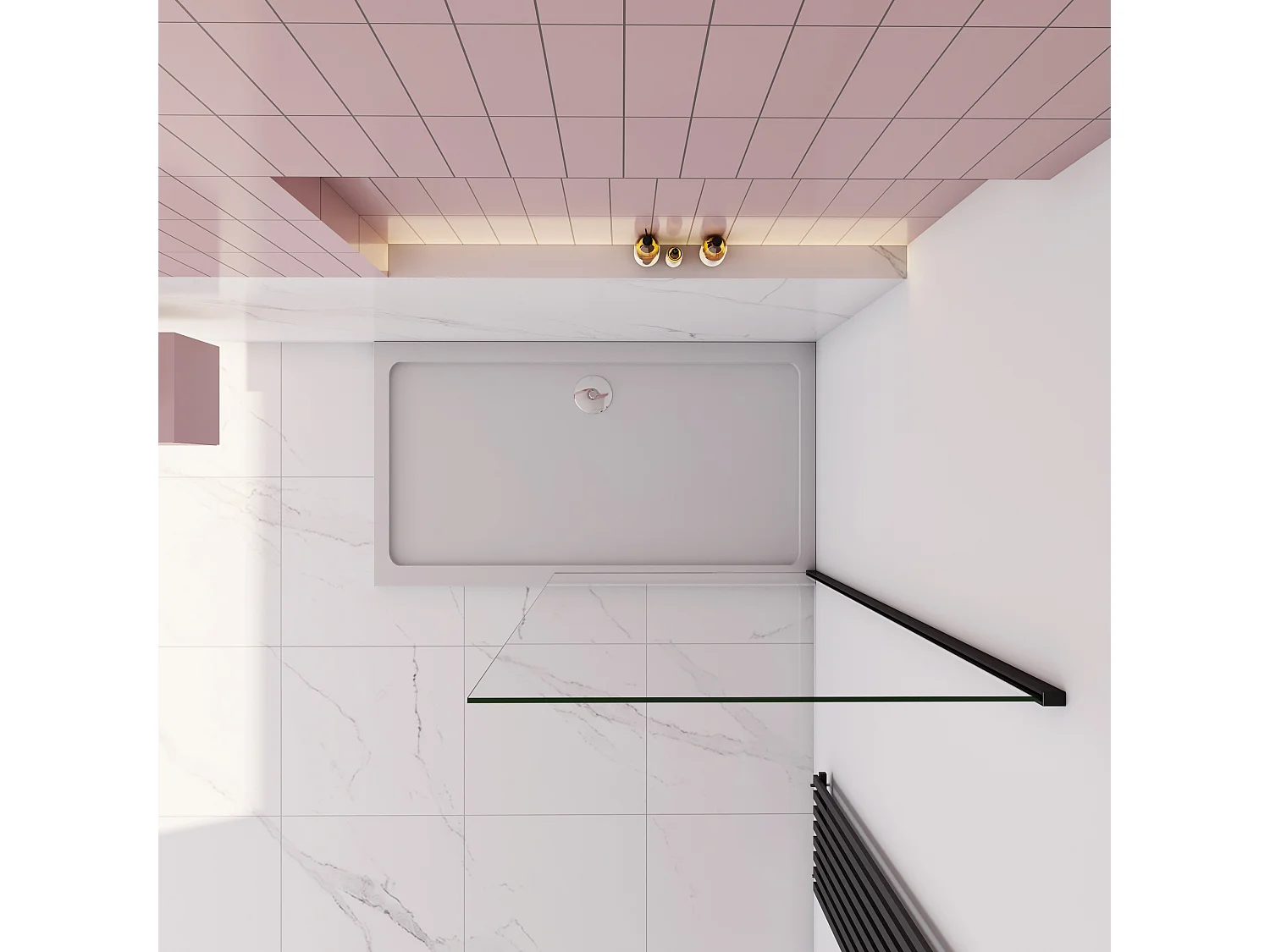 AICA paroi de douche à l'italienne fixe 50x200cm,style atelier,Profilé en aluminium noir mat,en 8mm verre anticalcaire,sans receveur