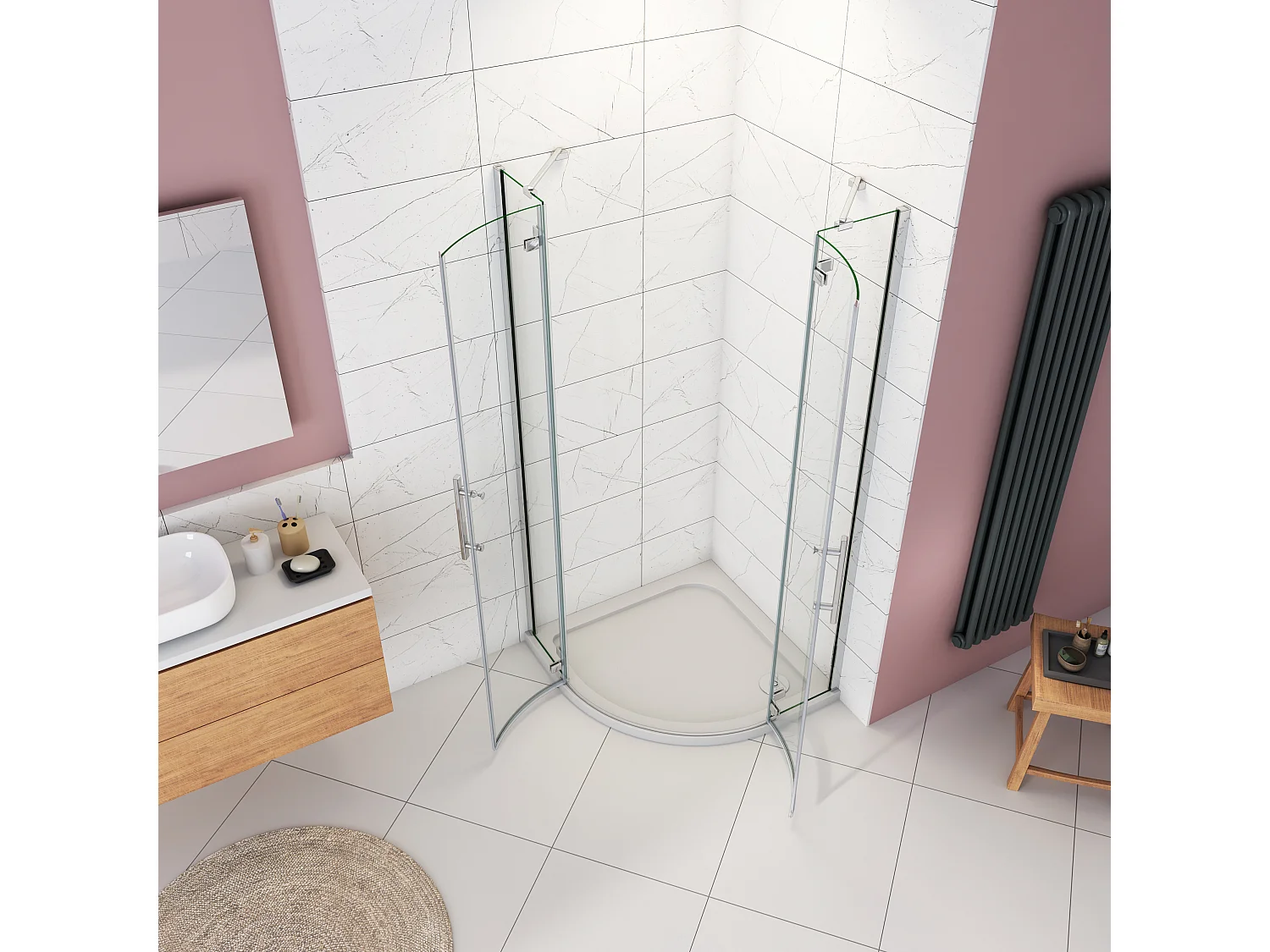 AICA Cabine de douche en quart de cercle chromé 90x90x195cm,Cabine de douche intégrale d'angle,porte de douche pivotante