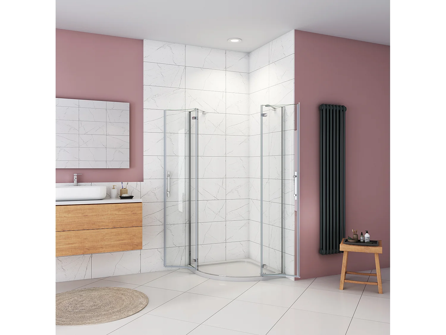 AICA Cabine de douche en quart de cercle chromé 90x90x195cm,Cabine de douche intégrale d'angle,porte de douche pivotante