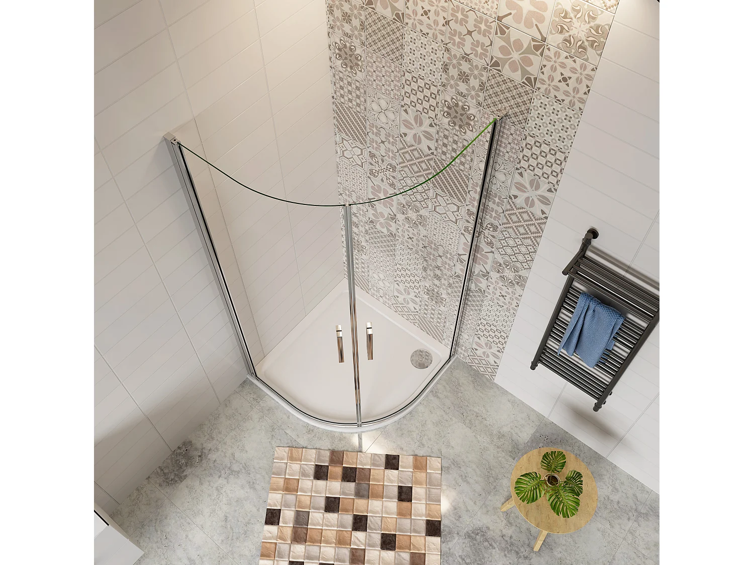 AICA Cabine de Douche Quart de Cercle 80x80x195 cm,Portes Pivotantes 180°, Verre Sécurisé 6 mm