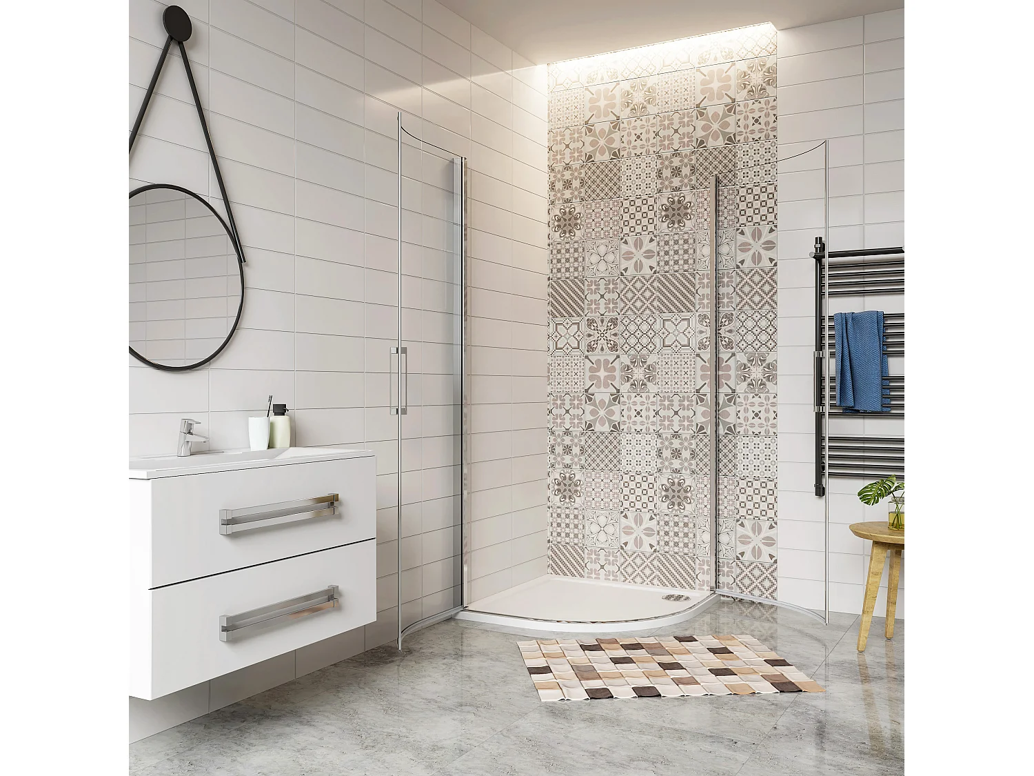 AICA Cabine de Douche Quart de Cercle 80x80x195 cm,Portes Pivotantes 180°, Verre Sécurisé 6 mm