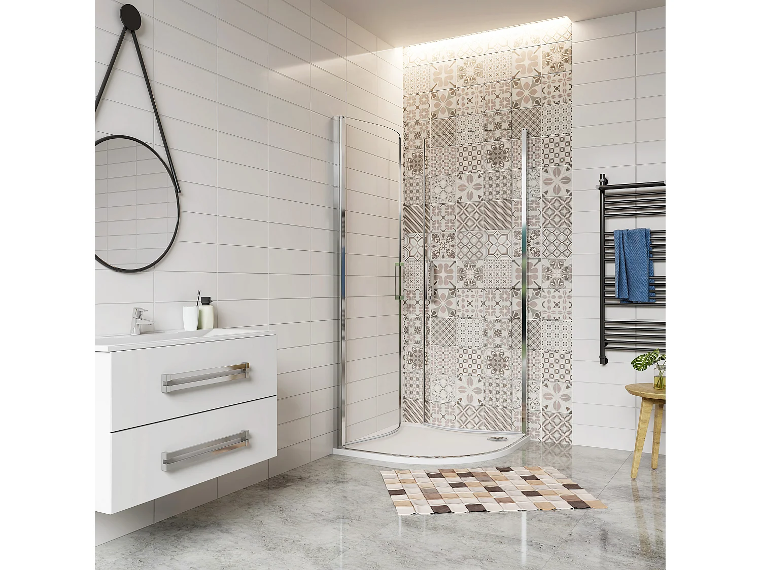 AICA Cabine de Douche Quart de Cercle 80x80x195 cm,Portes Pivotantes 180°, Verre Sécurisé 6 mm