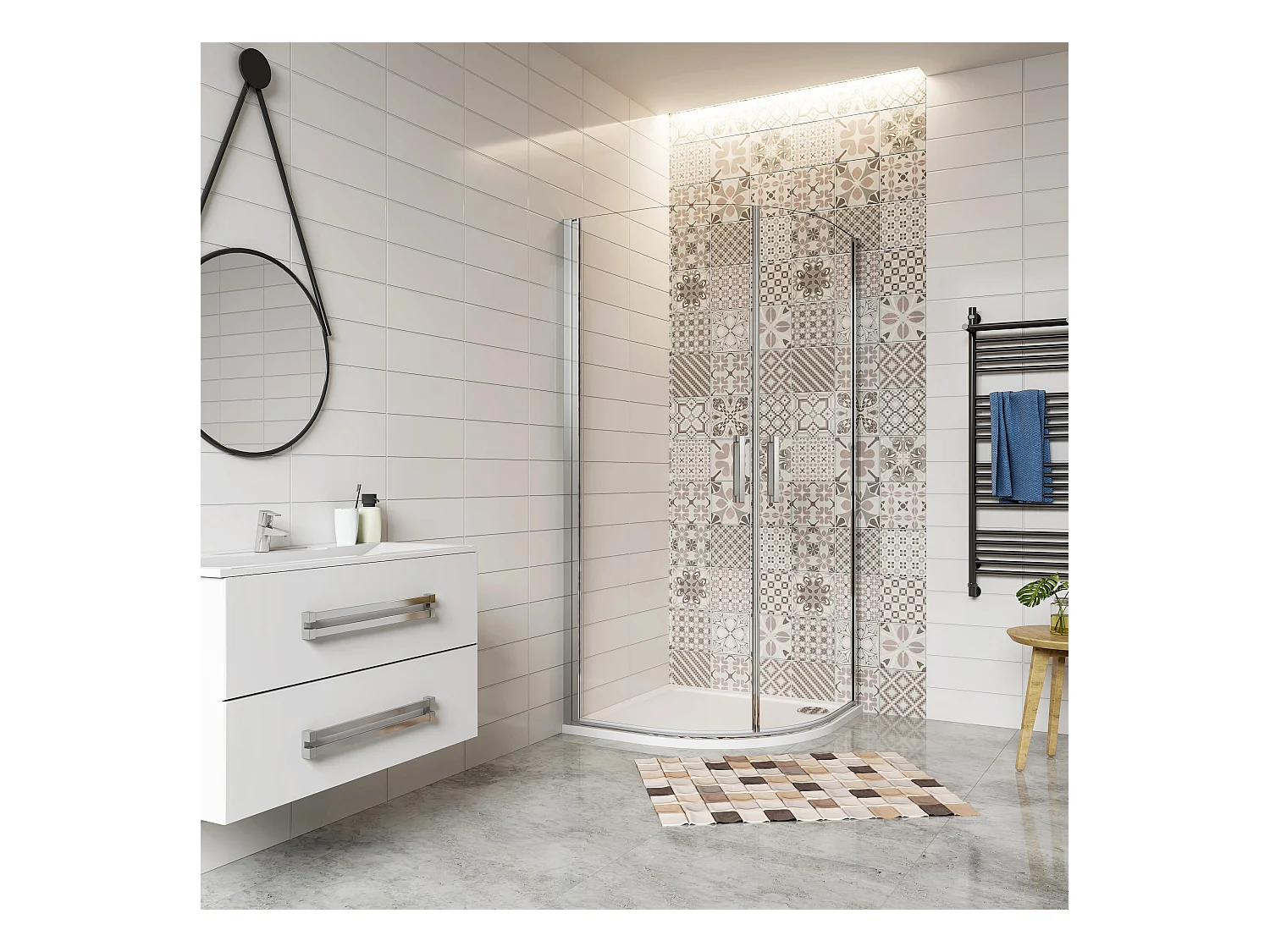 AICA Cabine de Douche Quart de Cercle 90x90x195 cm,Portes Pivotantes 180°, Verre Sécurisé 6 mm