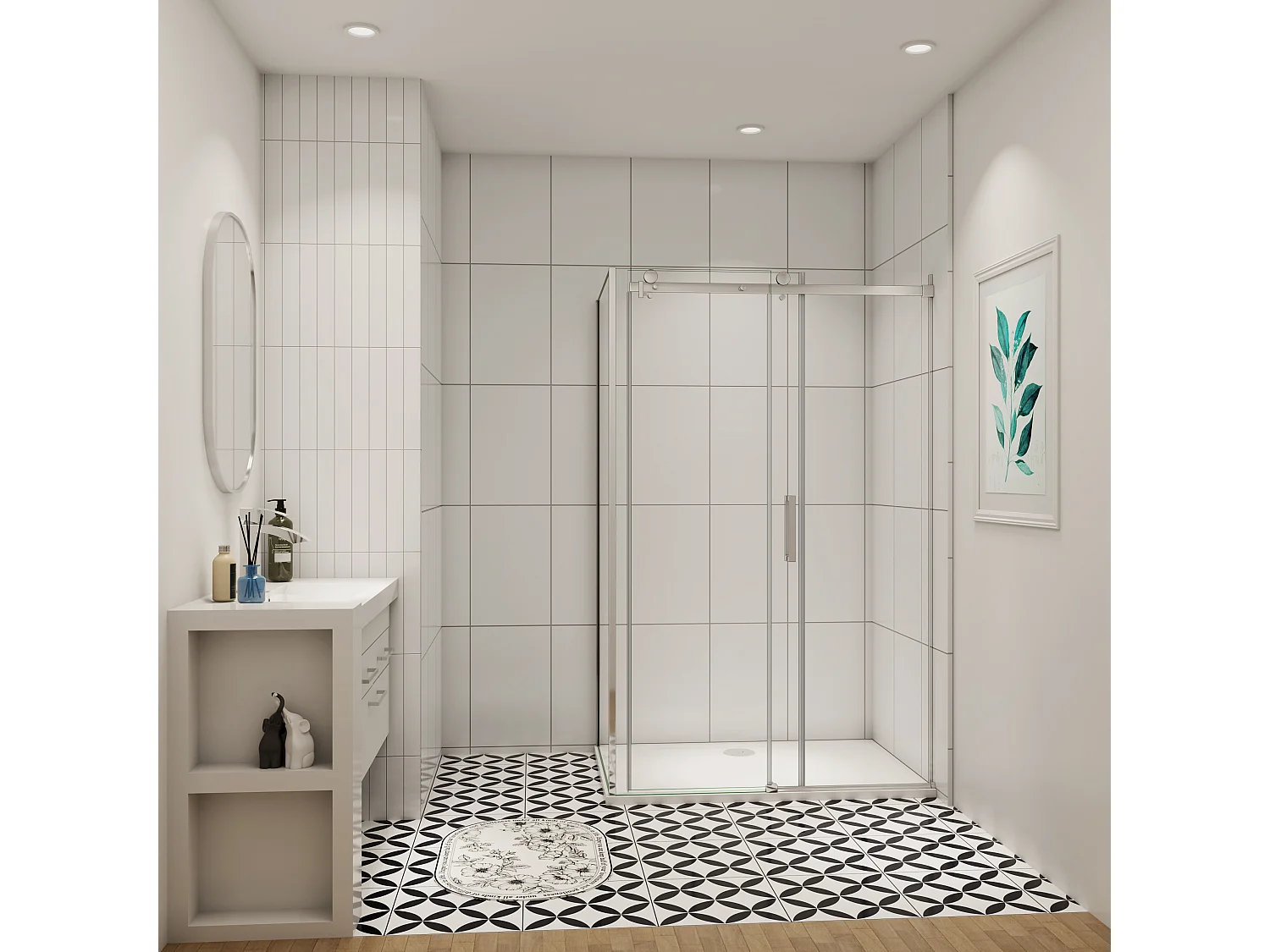 AICA cabine de douche coulissante 120x80x195cm,Installation réversible,8mm verre de sécurité,porte de douche coulissante