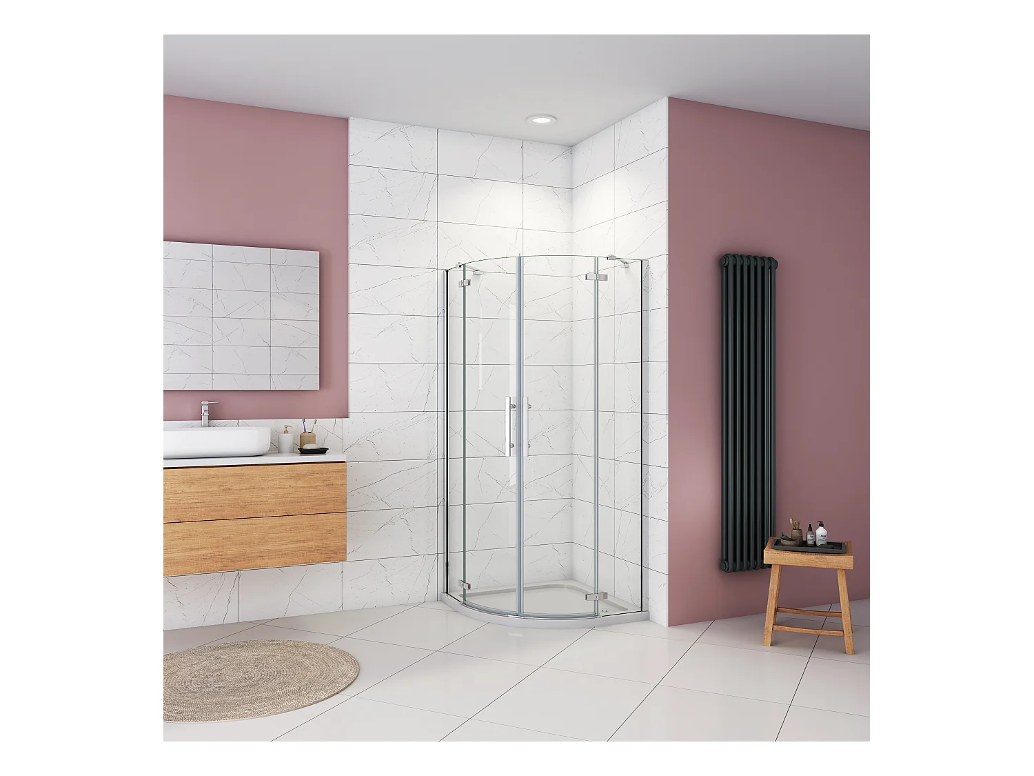 AICA Cabine de douche en quart de cercle chromé 80x80x195cm,Cabine de douche intégrale d'angle,porte de douche pivotante