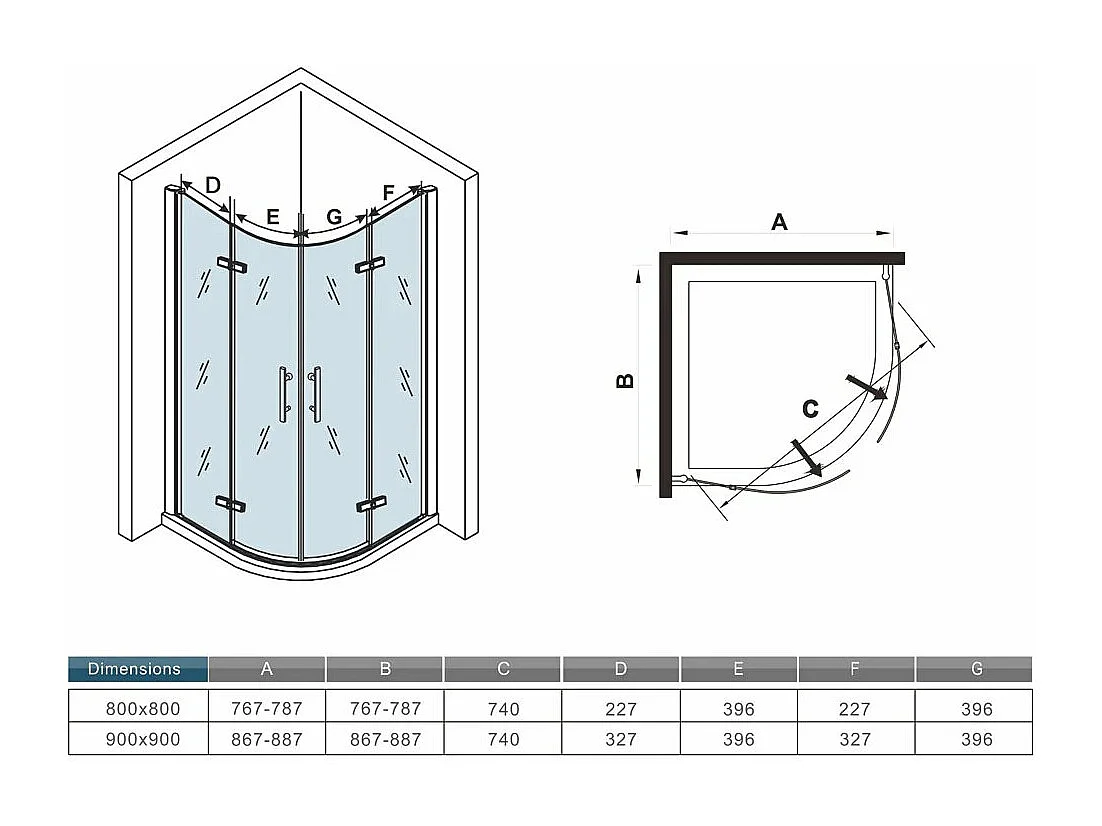 AICA Cabine de douche en quart de cercle chromé 80x80x195cm,Cabine de douche intégrale d'angle,porte de douche pivotante