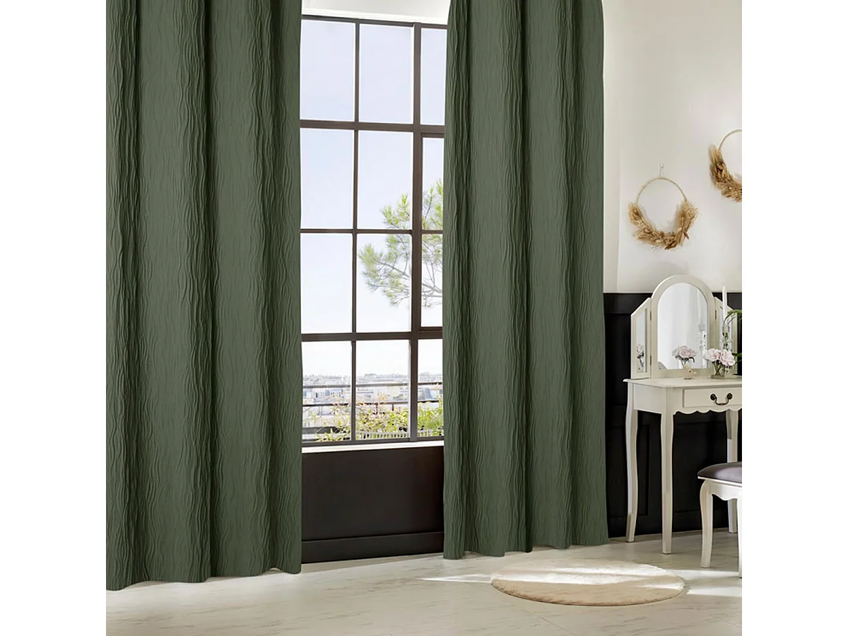 Rideau Plissé à Œillets "Maëly" 135x260cm Vert Kaki