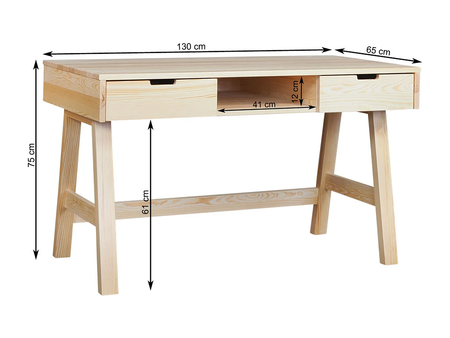 Malmo Holzschreibtisch mit Schubladen, Kiefer und weiß gekalkte Farbe