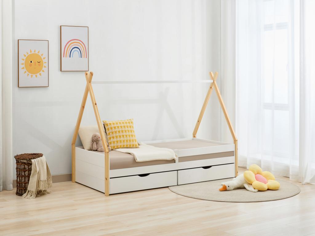 Kinderbett Tipi-Bett mit Schubladen + Matratze - 90 x 190 cm - Kiefer & MDF günstig online kaufen