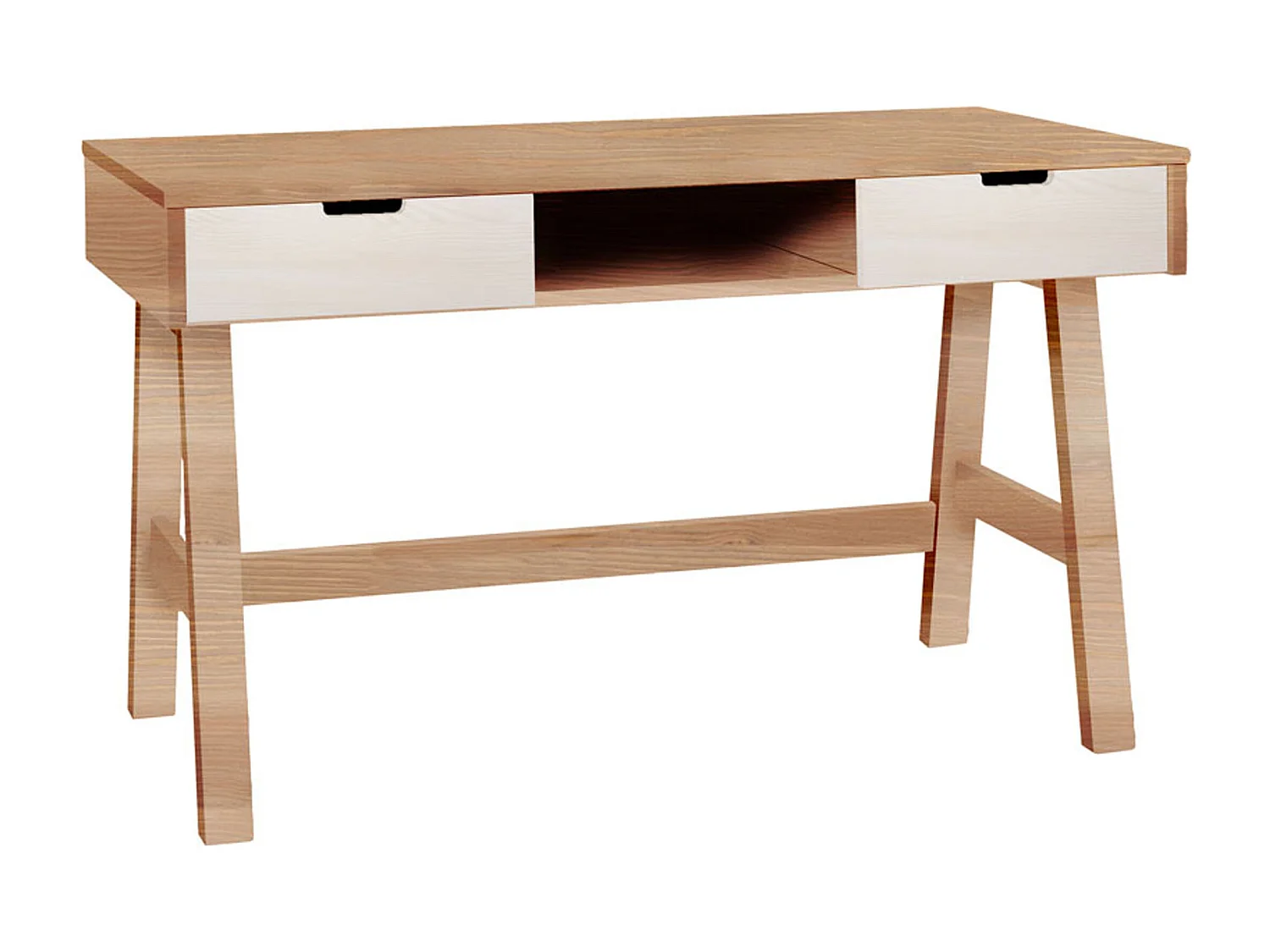 Malmo Holzschreibtisch mit Schubladen, Eiche und weiß gekalkte Farbe