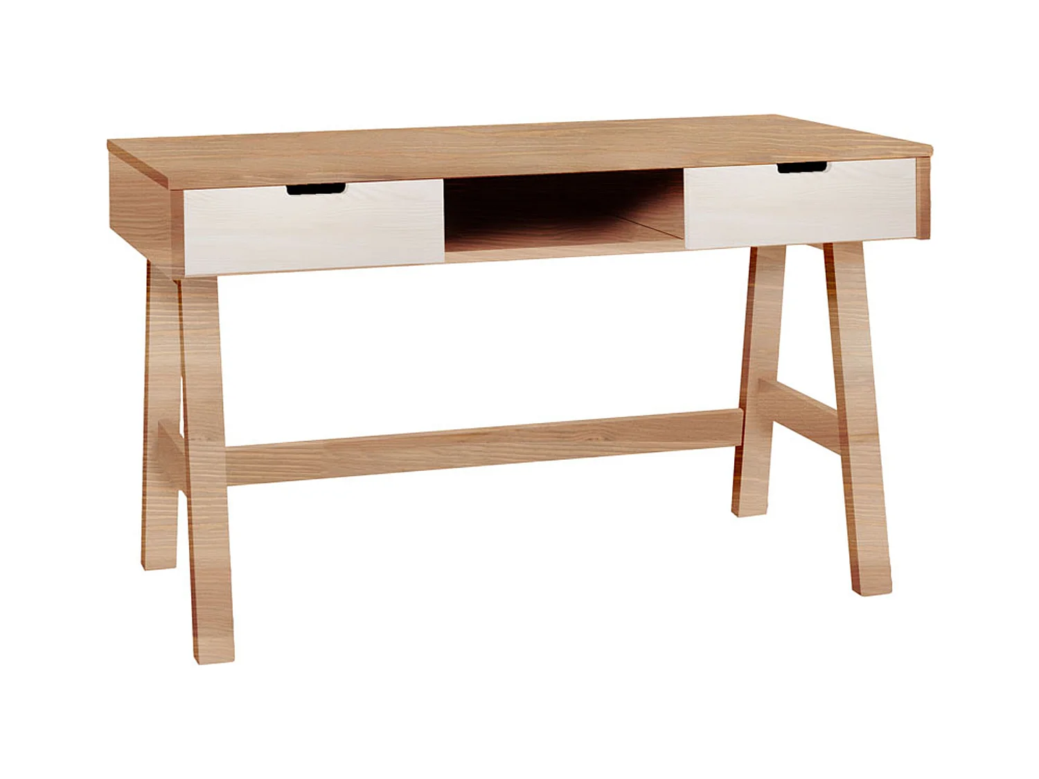 Bureau Malmo en bois avec tiroirs, couleur chêne et blanc chaulé
