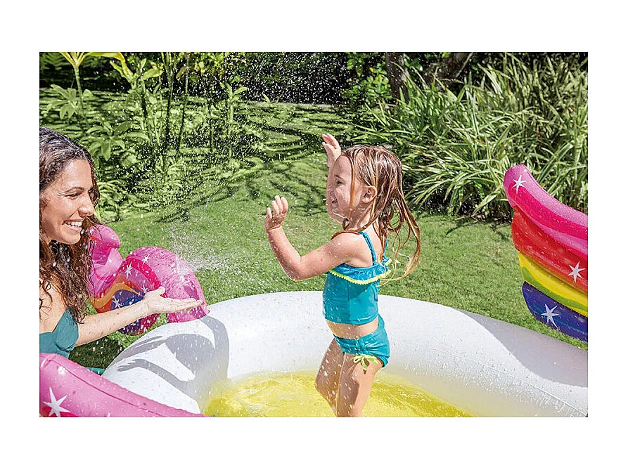 Piscina hinchable Intex unicornio con techo desmontable y rociador 130L +2A multicolor 109x132x254 cm