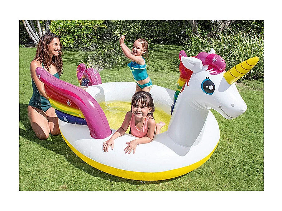 Piscina hinchable Intex unicornio con techo desmontable y rociador 130L +2A multicolor 109x132x254 cm