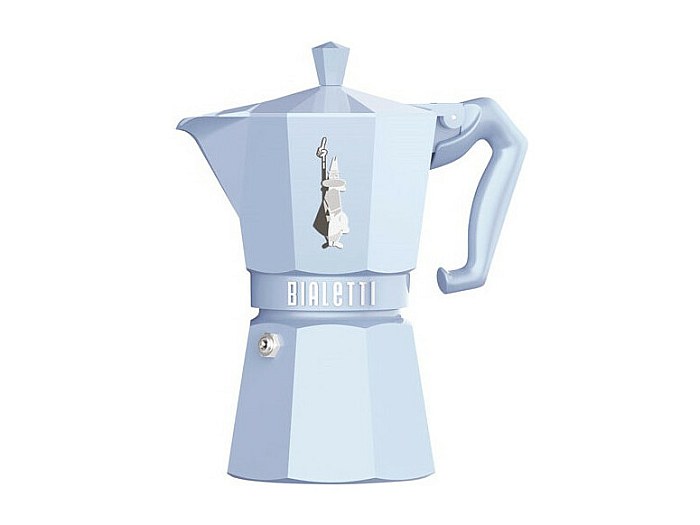 Cafetière Italienne 6 Tasses Bleu Pastel - Design Rétro, Aluminium, Valve De Sécurité