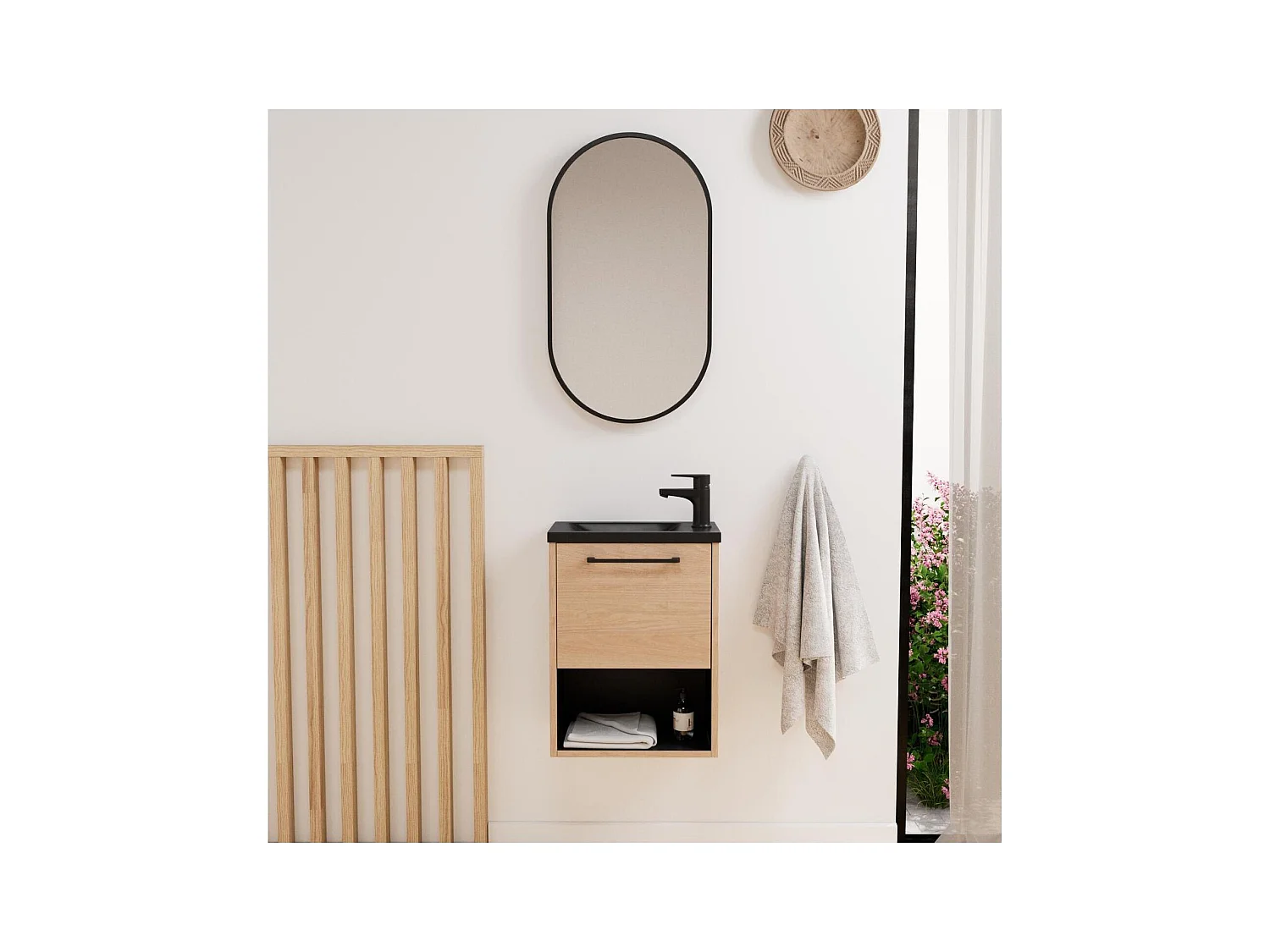 Ensemble lave-mains avec niche et miroir ovale