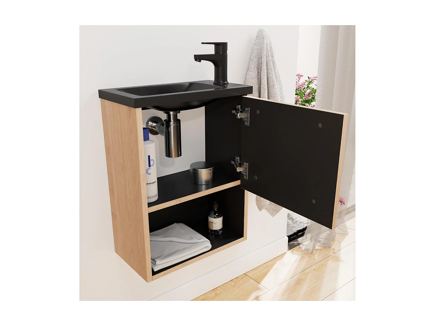 Ensemble lave-mains avec niche et miroir tablette