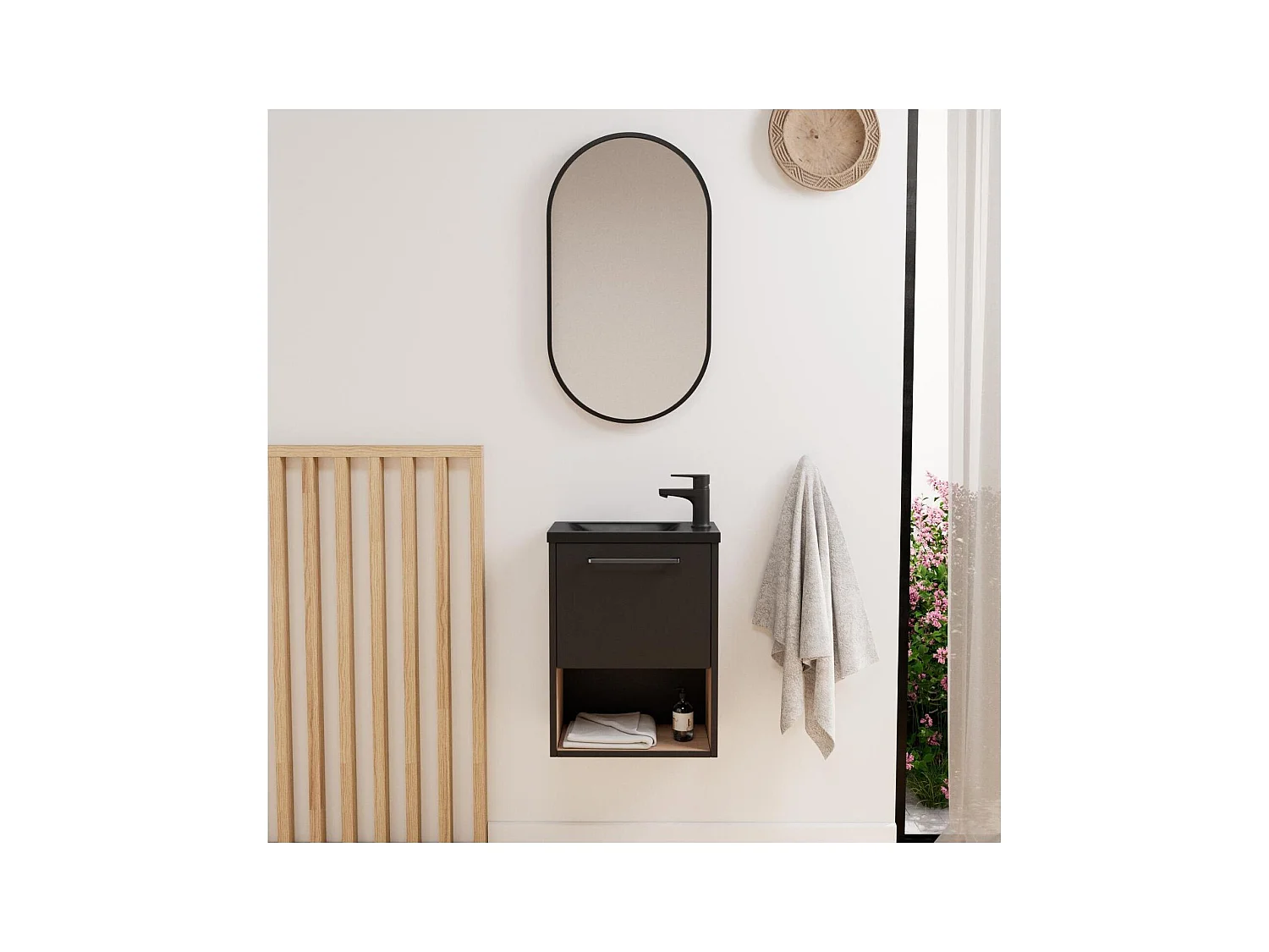 Conjunto de lavabo NIKA con nicho y espejo ovalado