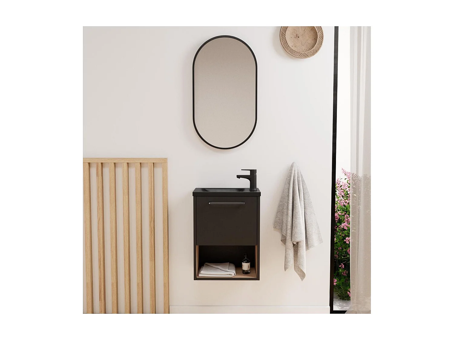 Conjunto de lavabo NIKA con nicho y espejo ovalado