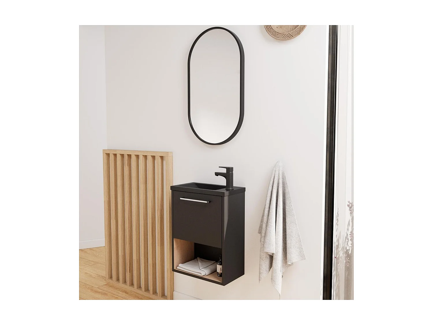 Conjunto de lavabo NIKA con nicho y espejo ovalado