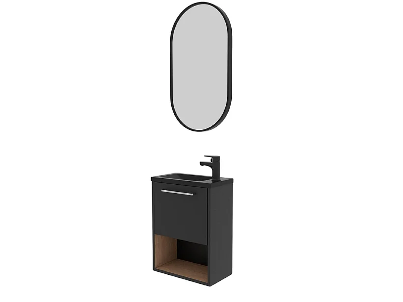 Set lavabo NIKA con nicchia, rubinetto e specchio ovale