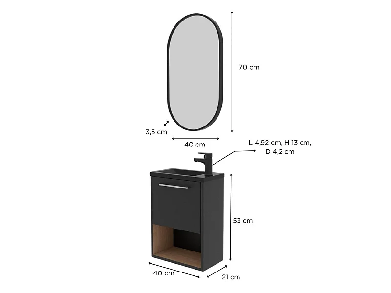 Set lavabo NIKA con nicchia, rubinetto e specchio ovale