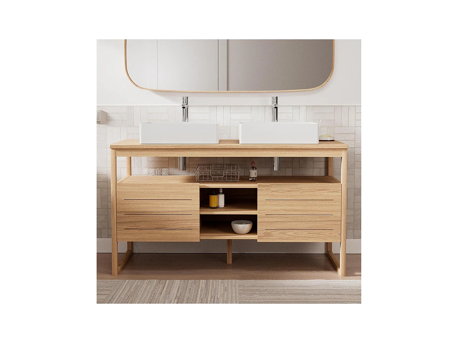 Ensemble de mueble con doble lavabo de 140 cm + lavabos ATOLL