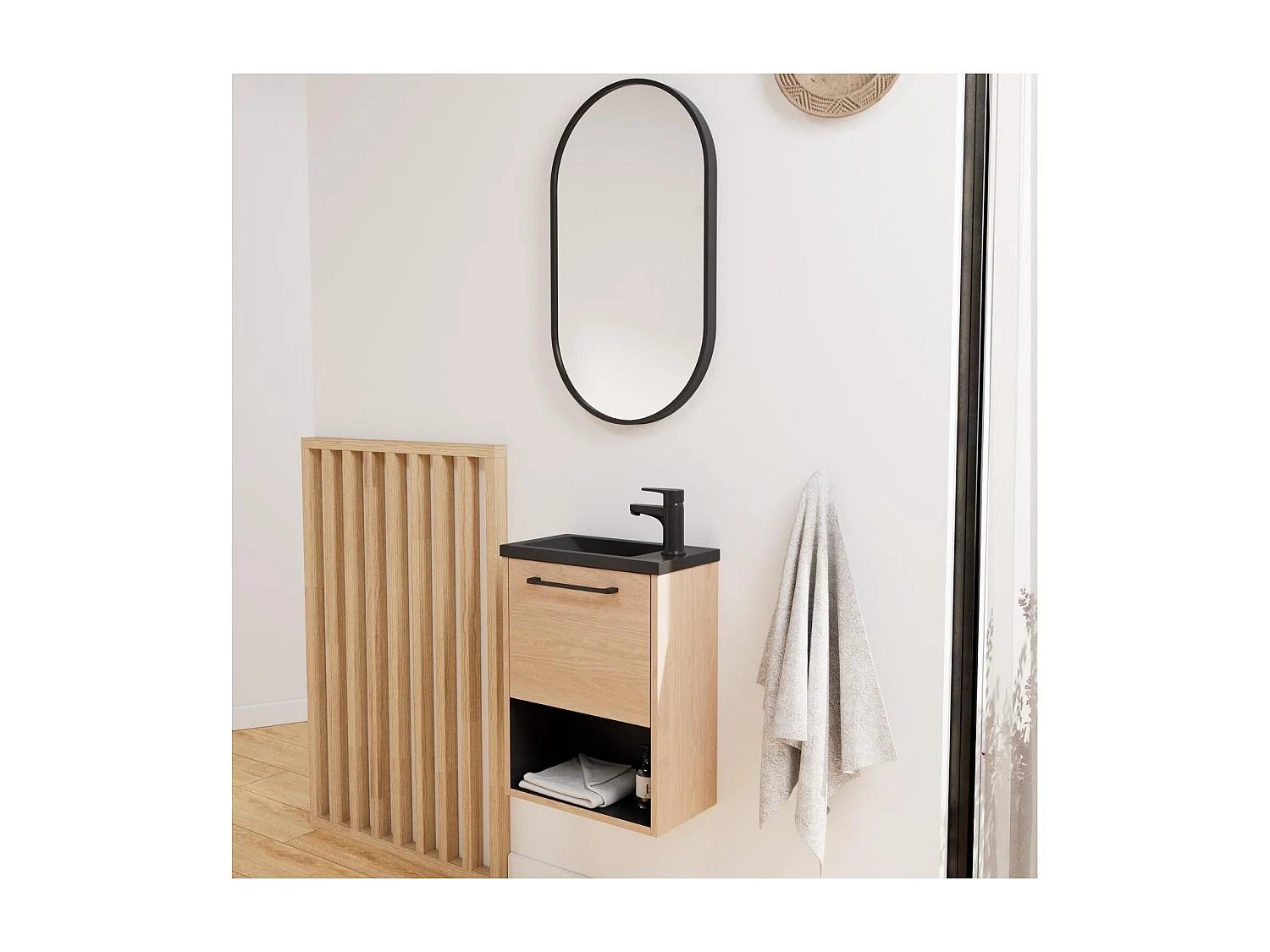 Ensemble lave-mains NIKA avec niche, robinet et miroir ovale