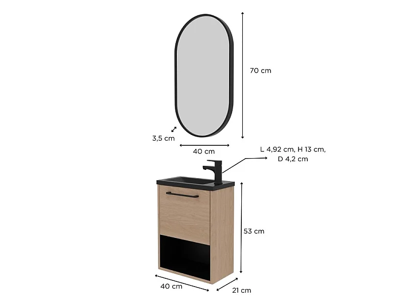 Conjunto de lavabo NIKA con nicho, grifería y espejo ovalado