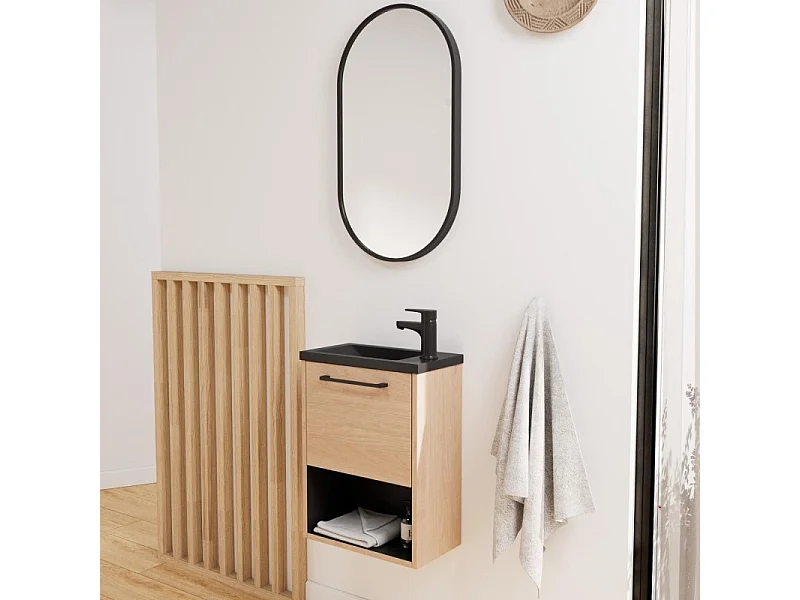 Conjunto de lavabo NIKA con nicho, grifería y espejo ovalado