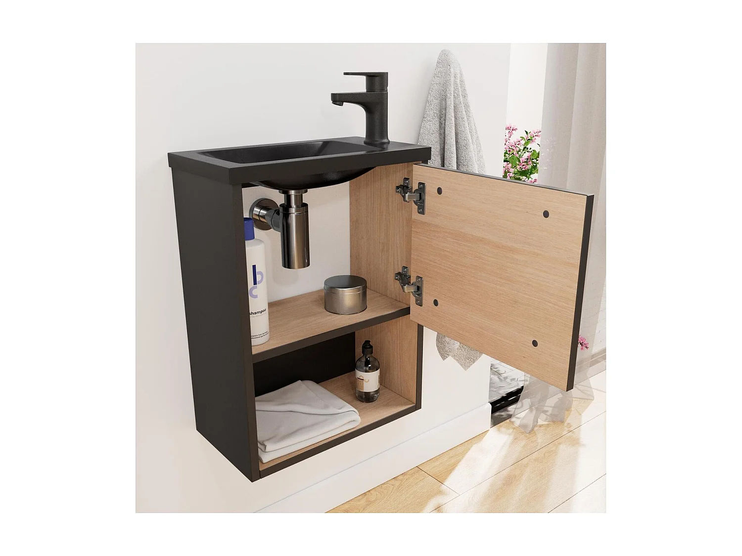 Ensemble lave-mains NIKA avec niche et miroir tablette