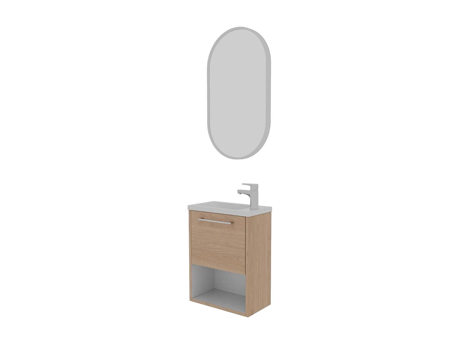 Set lavabo NIKA con nicchia, rubinetto e specchio ovale