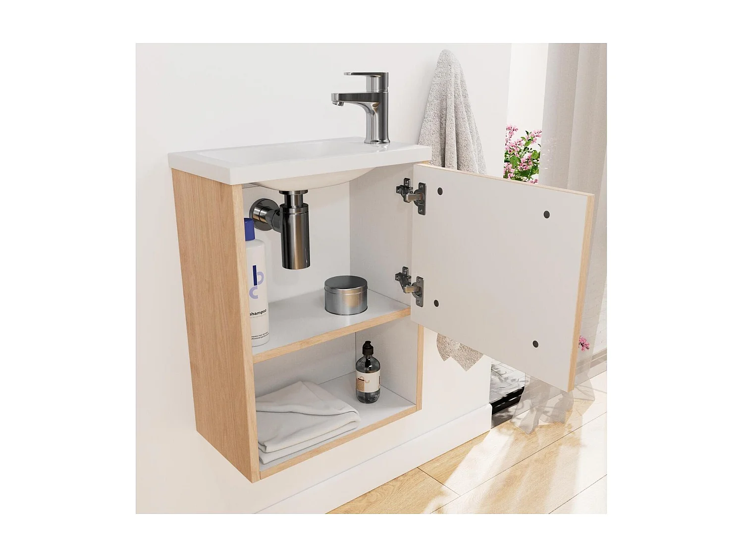 Set lavabo NIKA con nicchia, rubinetto e specchio ovale