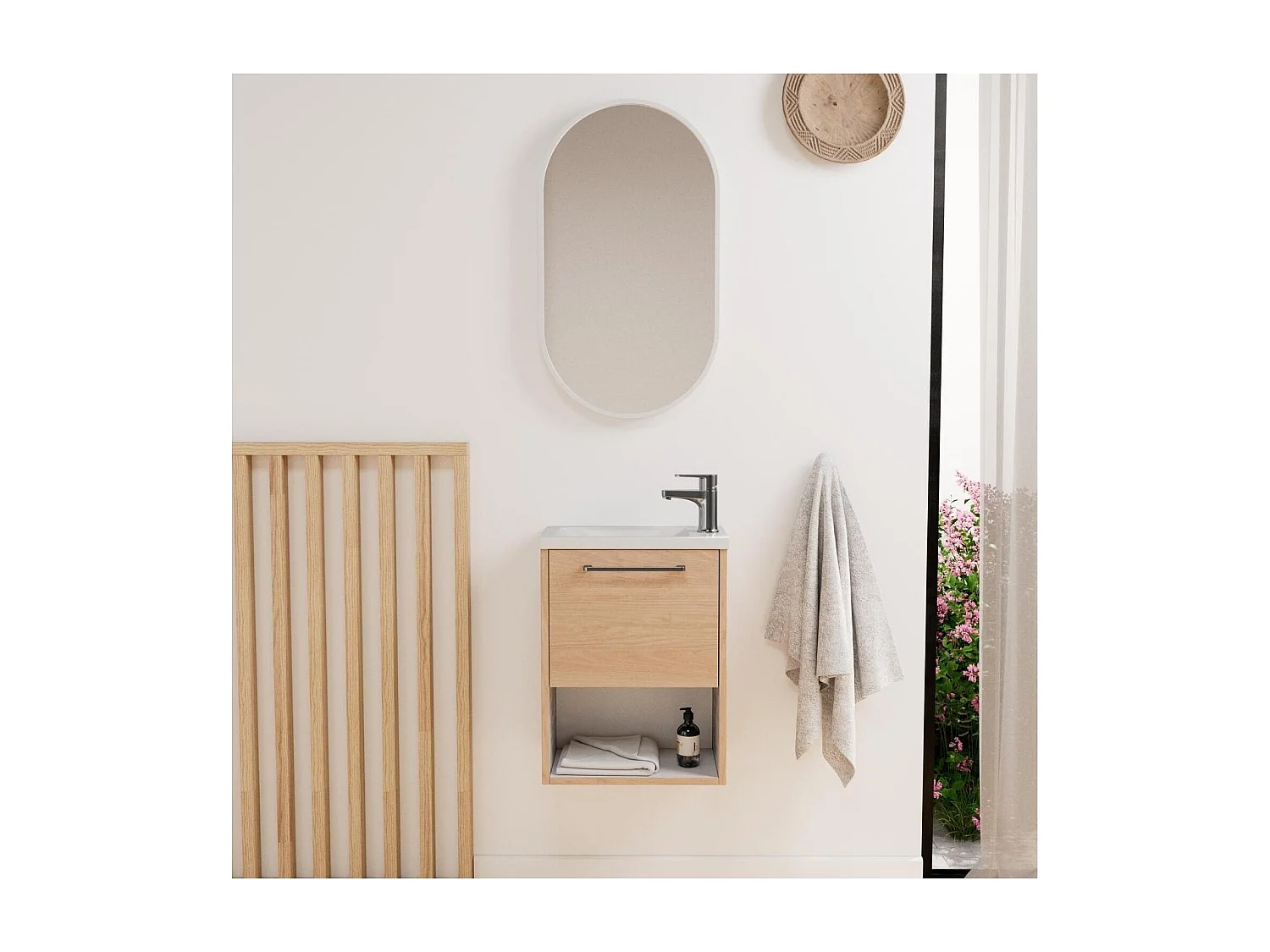 Ensemble lave-mains NIKA avec niche, robinet et miroir ovale