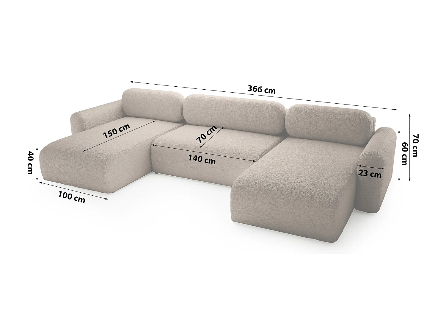 CANAPÉ D'ANGLE avec fonction de couchage 8 places Carpin U SALON, Marron