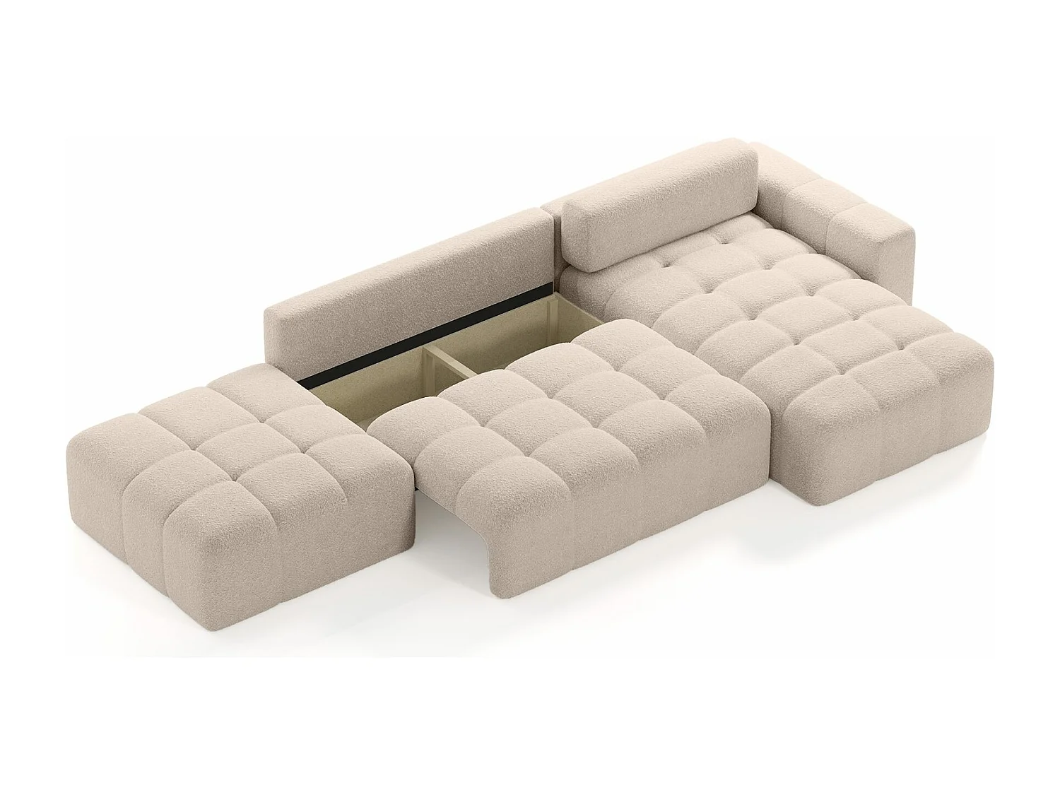 CANAPÉ D'ANGLE en tissu Bouclé 8 places Bornum La, Beige