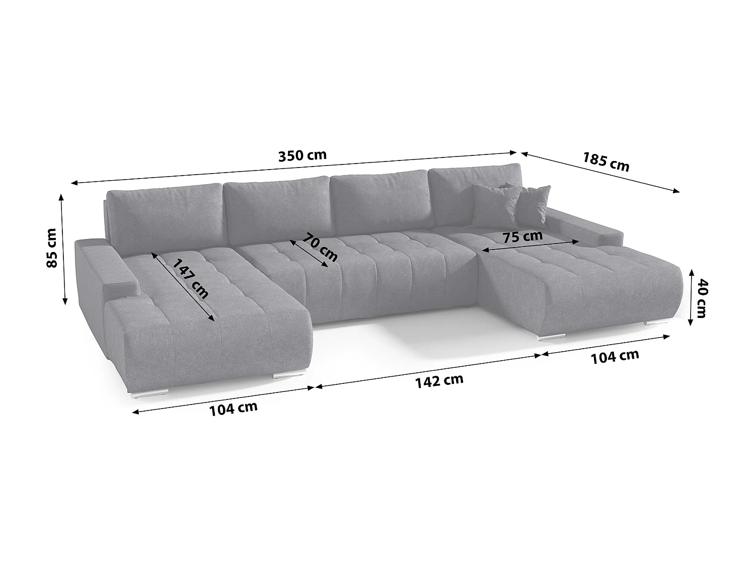 CANAPÉ PANORAMIQUE en tissu polyester Bonari U 8 places Gris foncé