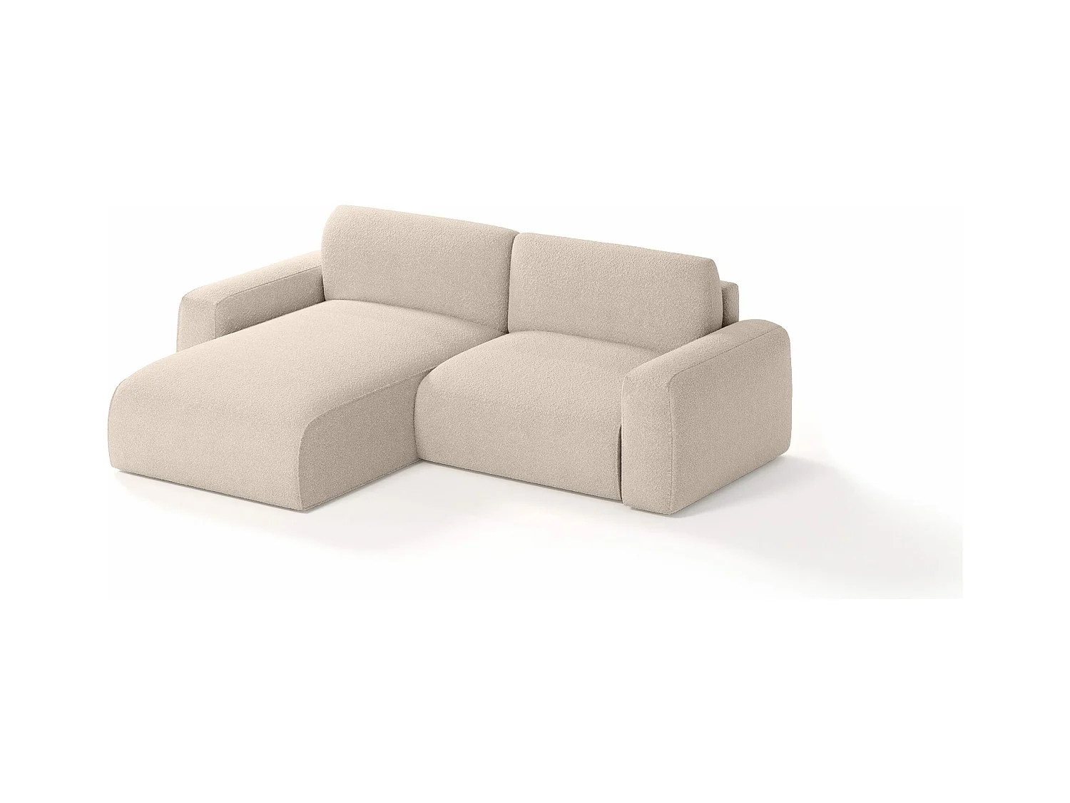 Canapé d'angle en tissu bouclé Witsum Mini, 4 places, Beige