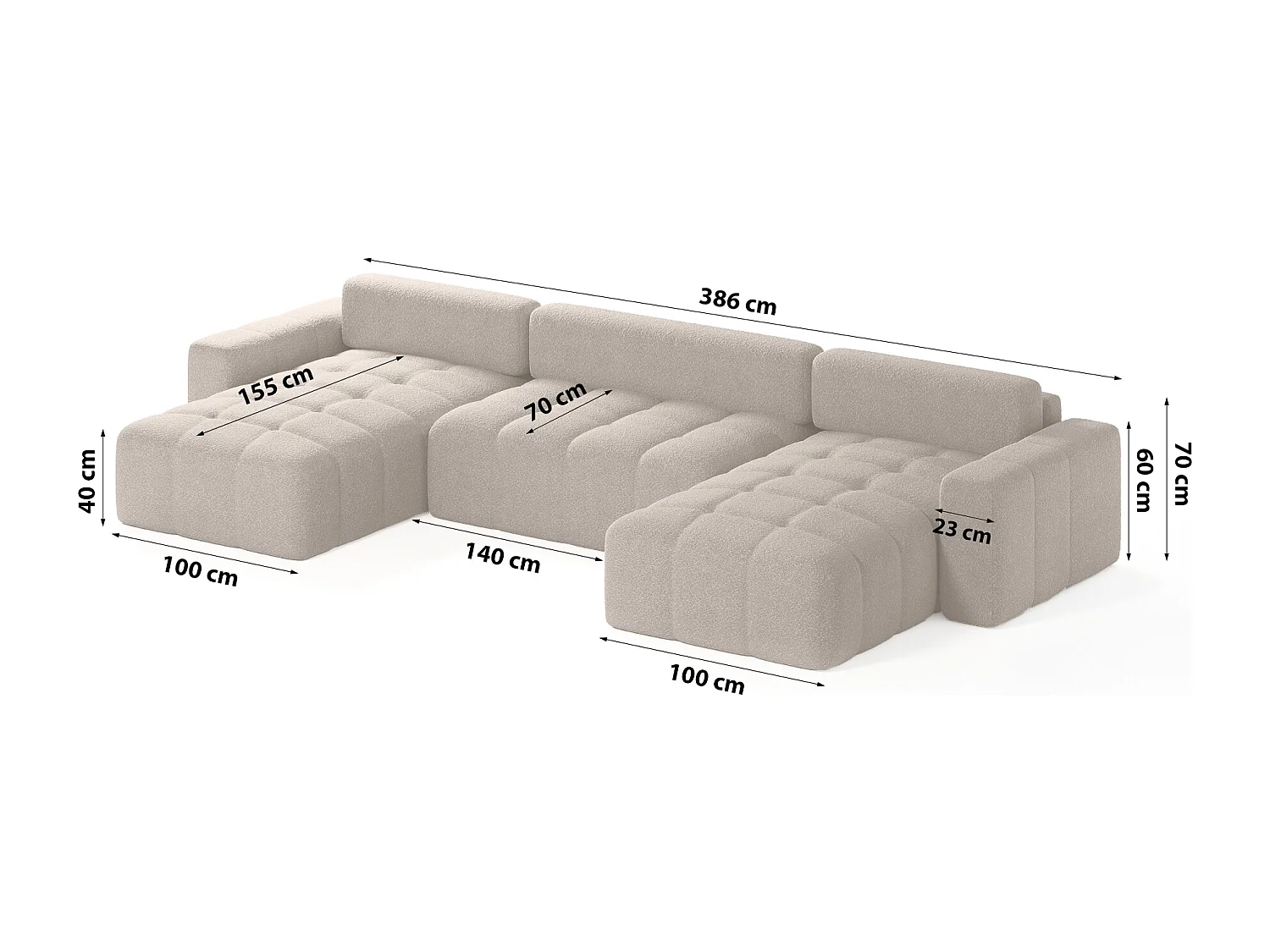 CANAPÉ PANORAMIQUE en tissu Bouclé 10 places Bornum U, Marron